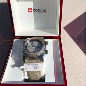 Men’s ZODIAC watch with tan fabric/leather band